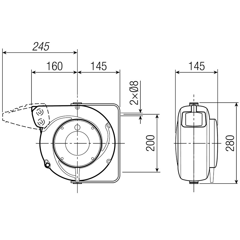 Automatic cable reel with electric cable 4G1,5 - 8 m in closed drum Automatic cable reel with electric cable 4G1,5 - 8 m in closed drum